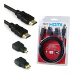 CABLE HDMI - HDMI 1,5 MTS  + ADAPTADOR MINI Y MICRO HDMI