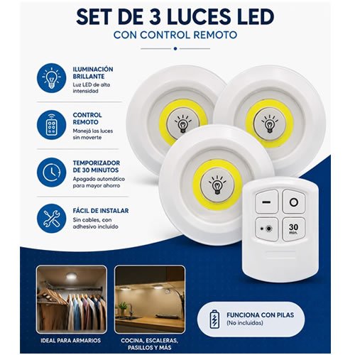 SET DE LUCES LED CON CONTROL X3 UNIDADES SET DE LUCES LED CON CONTROL X3 UNIDADES - Imagen 1