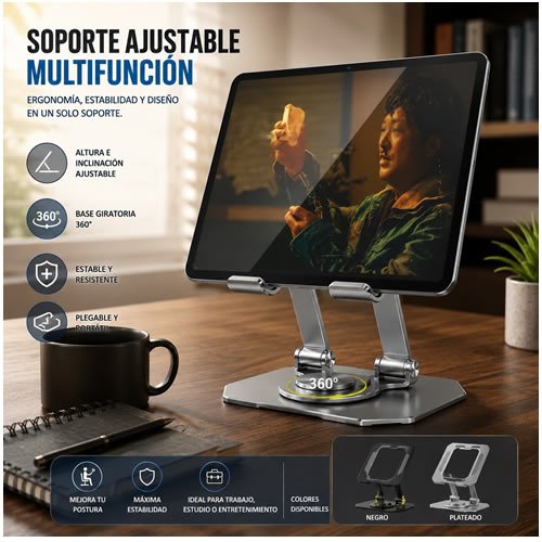 SOPORTE UNIVERSAL DE PIE METAL PARA TABLET SOPORTE UNIVERSAL DE PIE METAL PARA TABLET NEGRO - Imagen 1